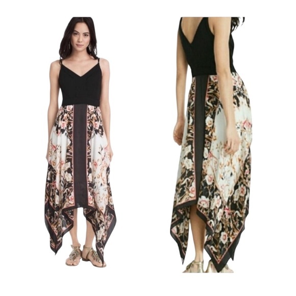 White House Black Market Dresses & Skirts - White House Black Market Scarf Print
Handkerchief hem Dress Size 0